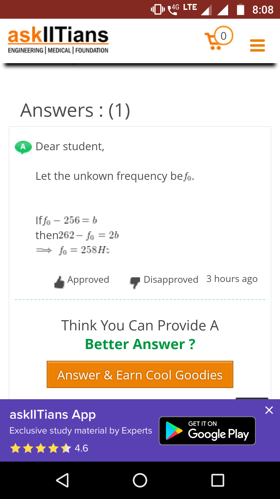 Question image for Good evening sir. How did you expect f0>256 and f